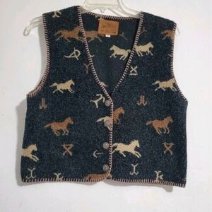 Horse pattern sleeveless fleece waist coat vest By Alps Size L